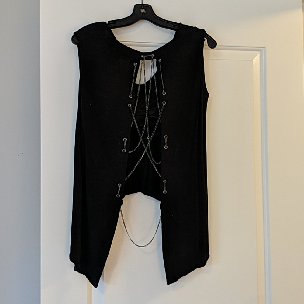 BCBG Black Tank Top with Silver Chain Detail